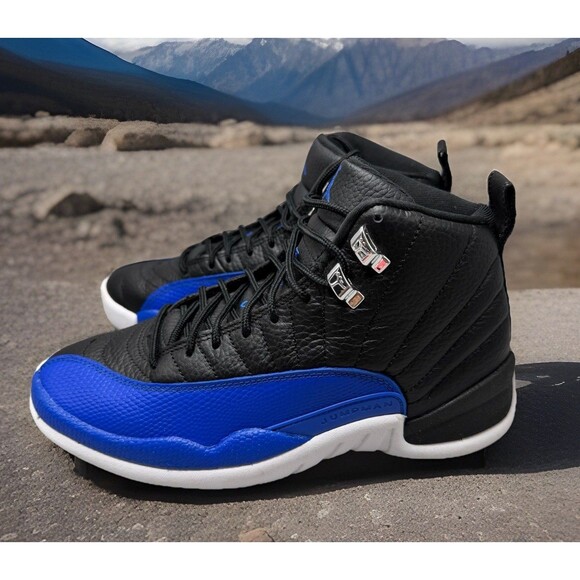 Nike Women Air Jordan 12 Retro Black/Hyper Royal AO6068-004 Size 8.5 Men Size 7 - Picture 1 of 13
